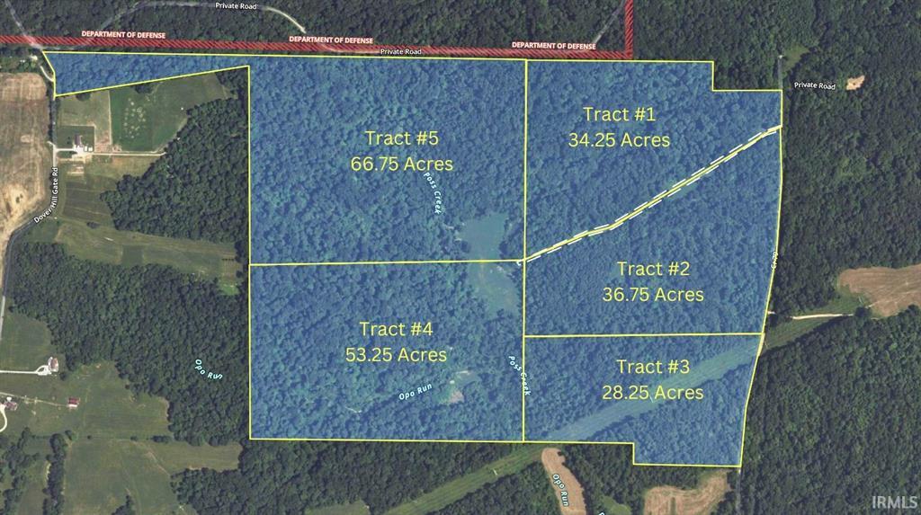Tract map for 220 acres successfully auctioned on Witt Road Shoals Indiana