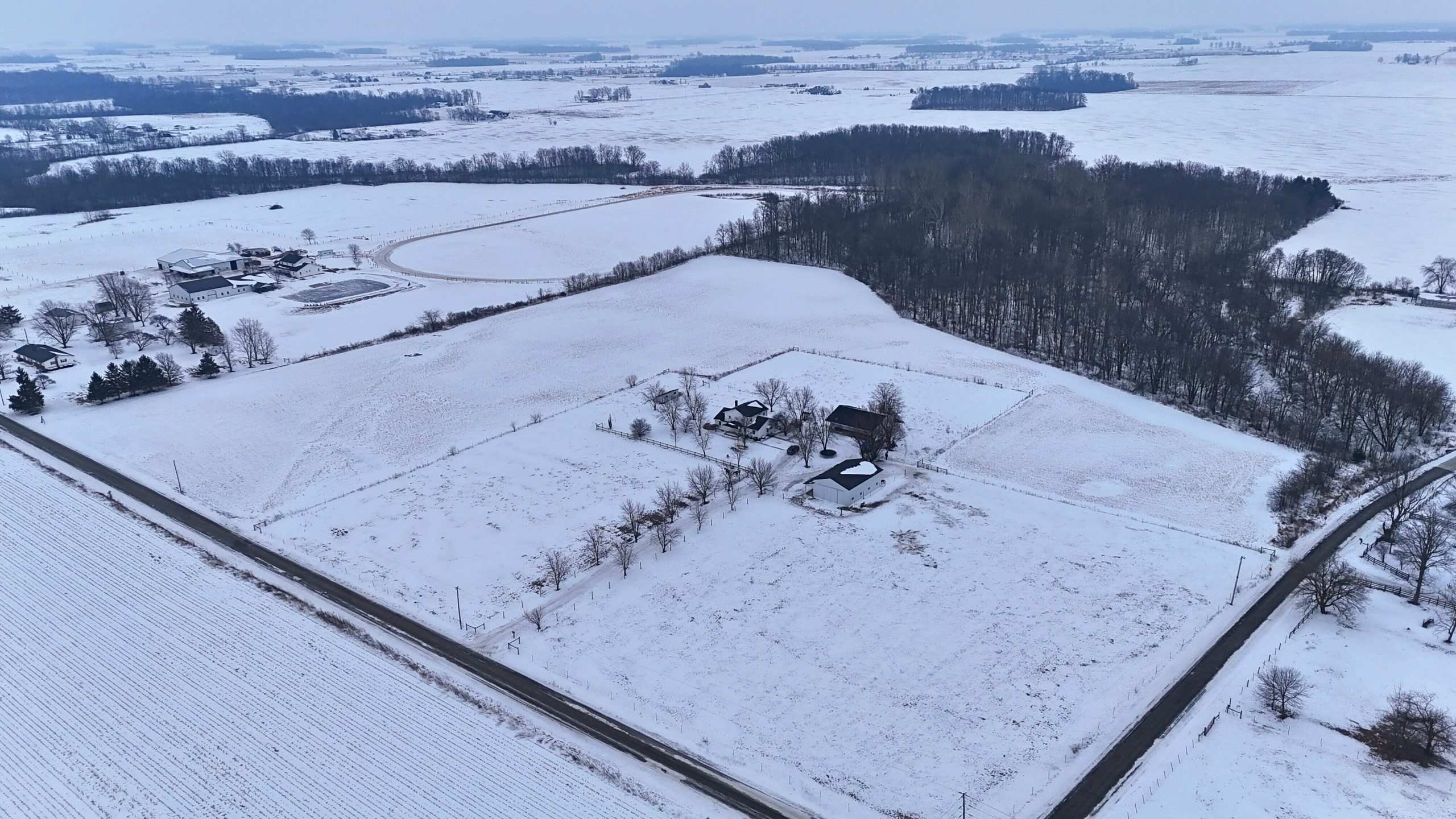 Aerial homestead view at 4386 E 300 S Monroe Indiana auction