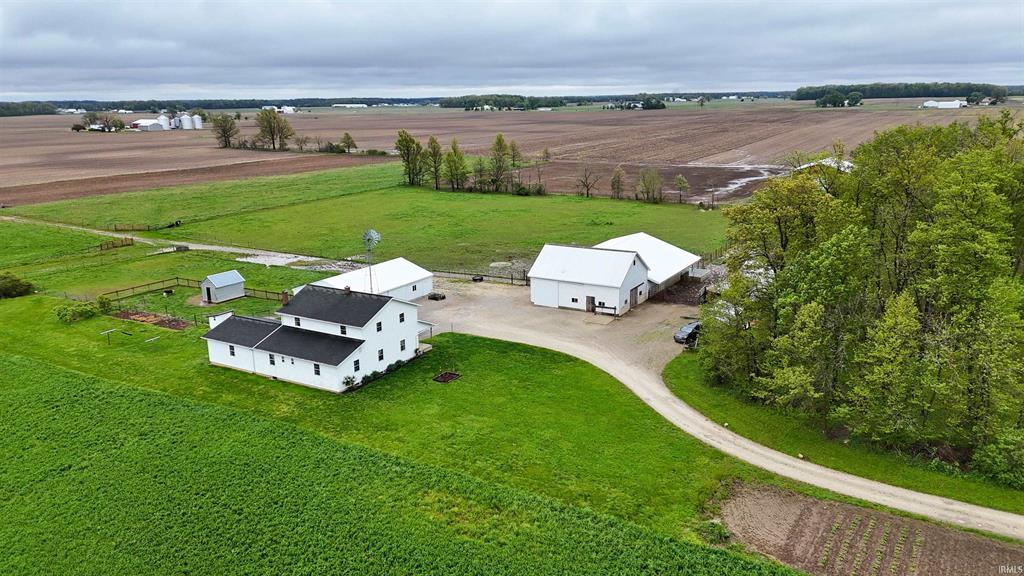 Aerial homestead view at 8345 S 300 E Geneva Indiana auction