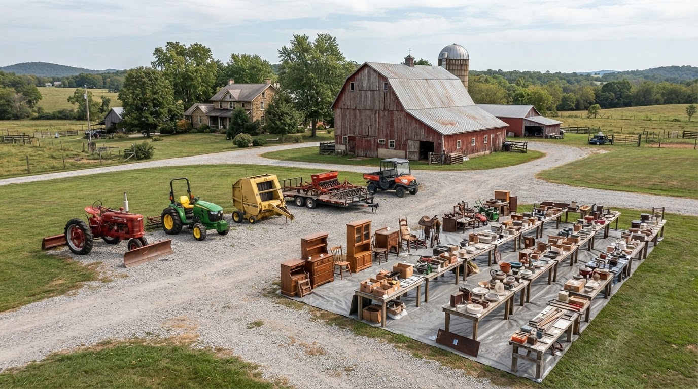 Farm estate property and assets organized for auction planning